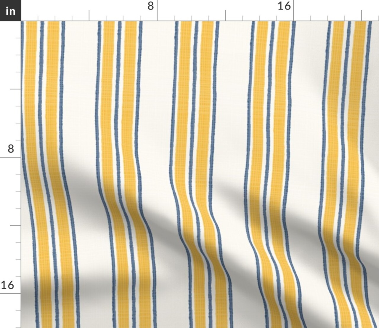 Ticking Stripe Traditional Classic Timeless Blue Yellow Cream Custom Printed Fabric by Spoonflower Various Fabrics by the Yard or Fat Quarter